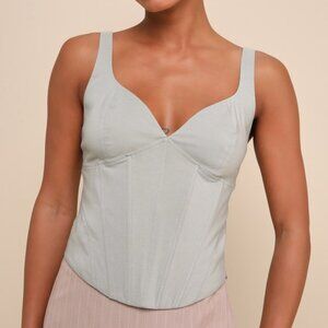 Lulus Utterly Eye-catching Sage Green Bustier Tank Top - Size XS